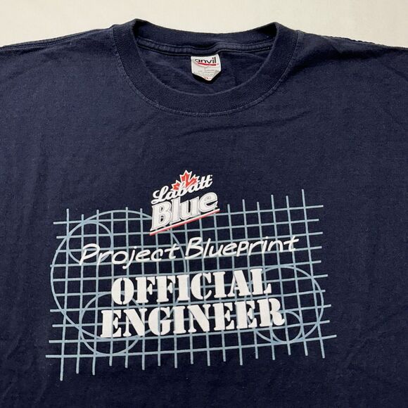 Labatt Blue Project Blueprint Official Engineer Men's XL Blue Graphic T Shirt - Picture 2 of 11